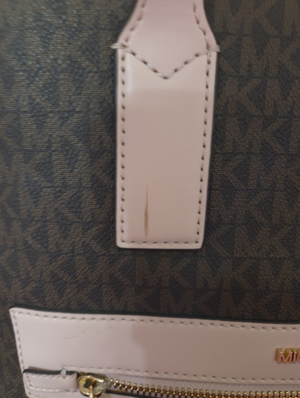 NWT Michael Kors Brown Logo Tote with Pale Pink Trim - Picture 10 of 10